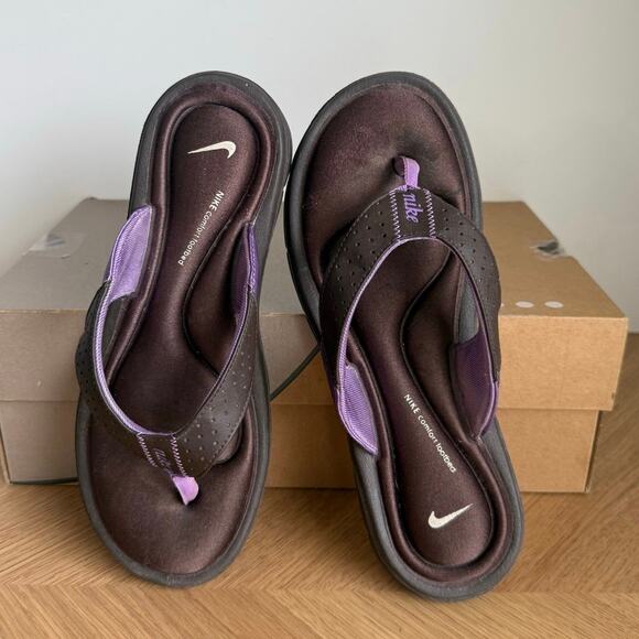 Nike Ultra Comfort Footbed Purple/Brown Women Slides Flip Flops- SZ 7 - Picture 1 of 11
